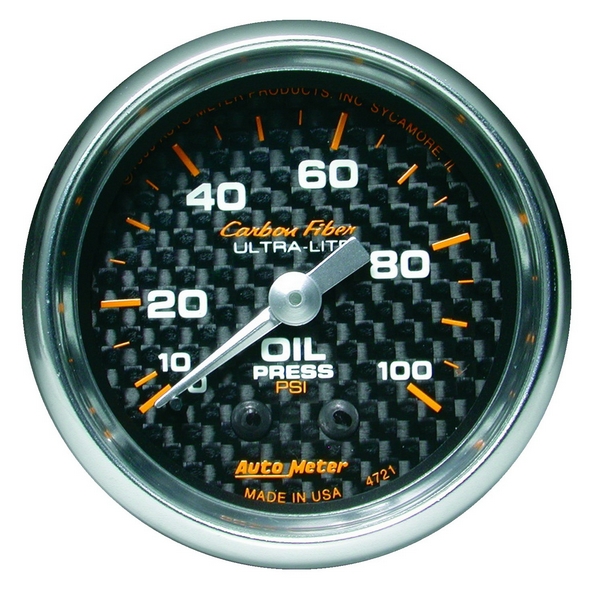 2-1/16" OIL PRESSURE, 0-100 PSI, CARBON FIBER